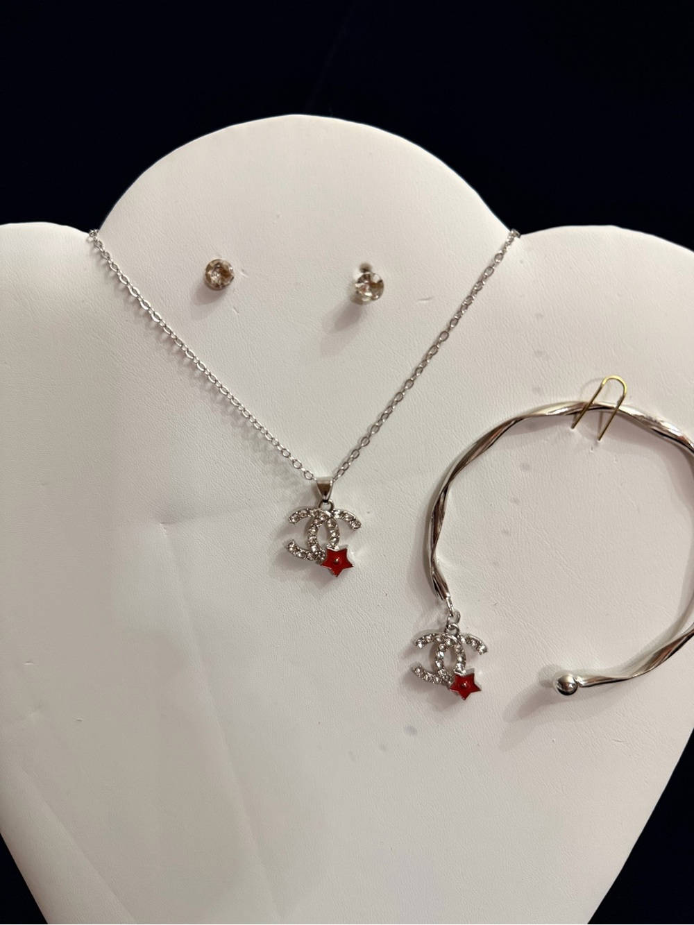 Crystal Interlocking Logo Necklace with Red Star Accent